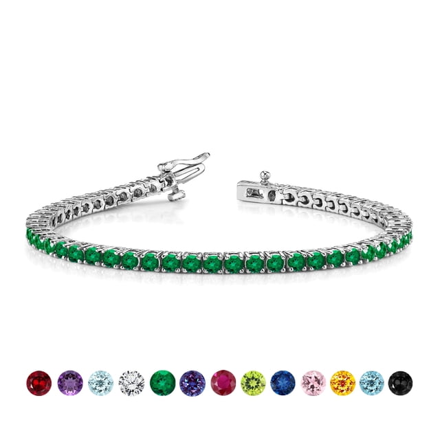 Pulsera de tenis JeenMata de 3 Quilates con corte redondo Esmeralda Chapado en oro blanco para mujer