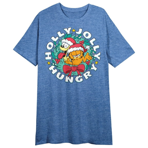 Garfield Holly, Jolly, Hungry Women's Heather Blue Sleep Shirt-Medium