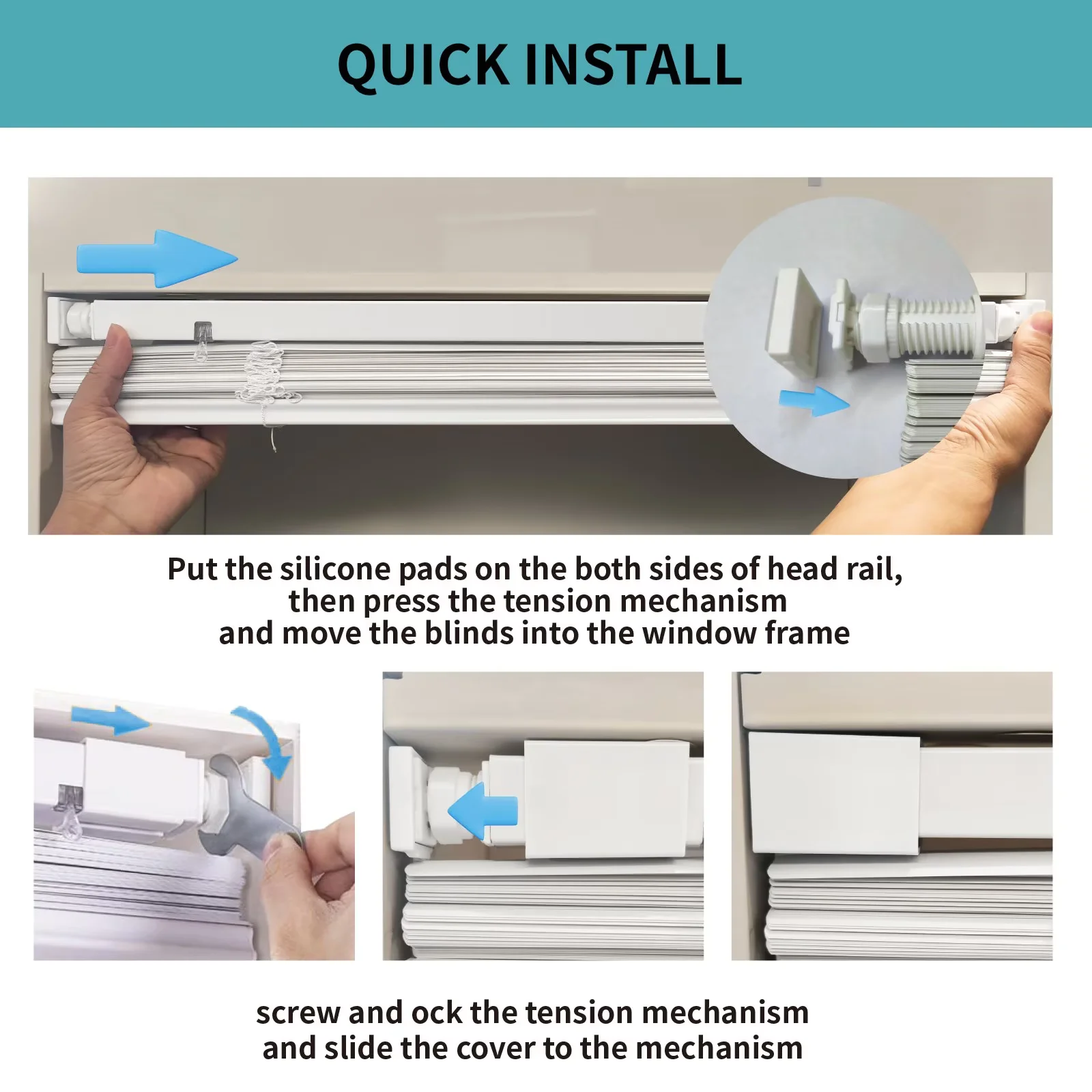 MYshade No Tools-No Drill Gray-34"W*48"H Cordless 1" Light Filtering Mini Blinds for Indoor Windows Horizontal Shades with Smooth Lift & Dustproof Slats