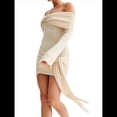 thumbnail image 3 of Vestido de Punto Corto con Hombros Descubiertos para Mujer, Larga, Irregular, con Cordones, Sexy Lechoso L, 3 of 9