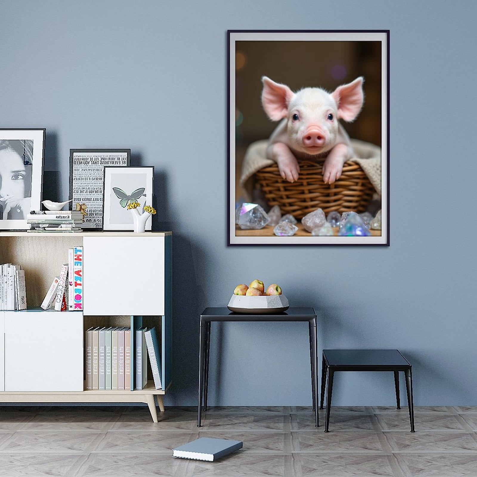 Diamond Art Kits for Adults - 5d Piglet In Basket With Gems Diamond Painting for Adults, Diamond Art for Adults Beginners, Diamond Painting Kits for Adults for Home Wall Decor