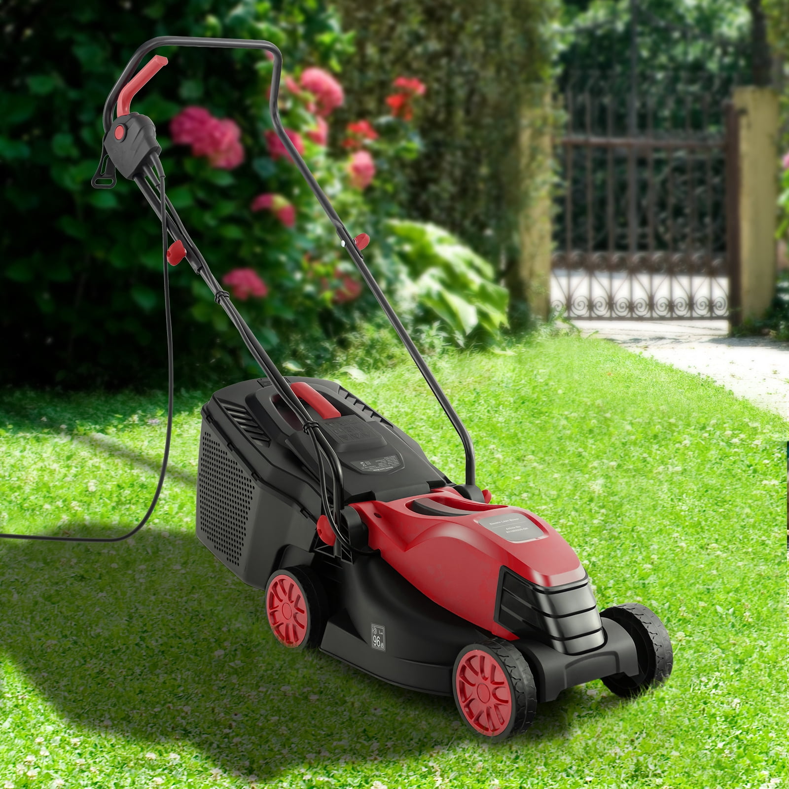 Topbuy Electric Lawn Mower 2-in-1 Versatile Corded Lawn Mower with Grass Collection Box 12 AMP Motor Red