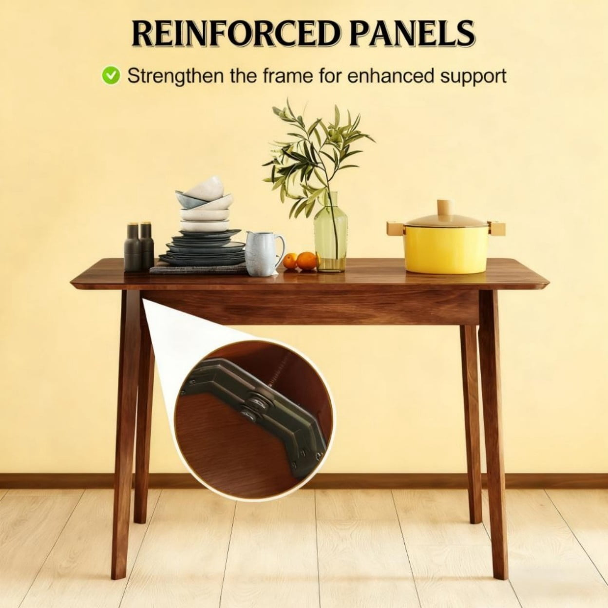 Mid Century Modern Dining Table, 47.2" Rectangular Kitchen Table with Rubber Wood Frame, 4 Person Dining Room Table for Home, Work, Crafts, Walnut