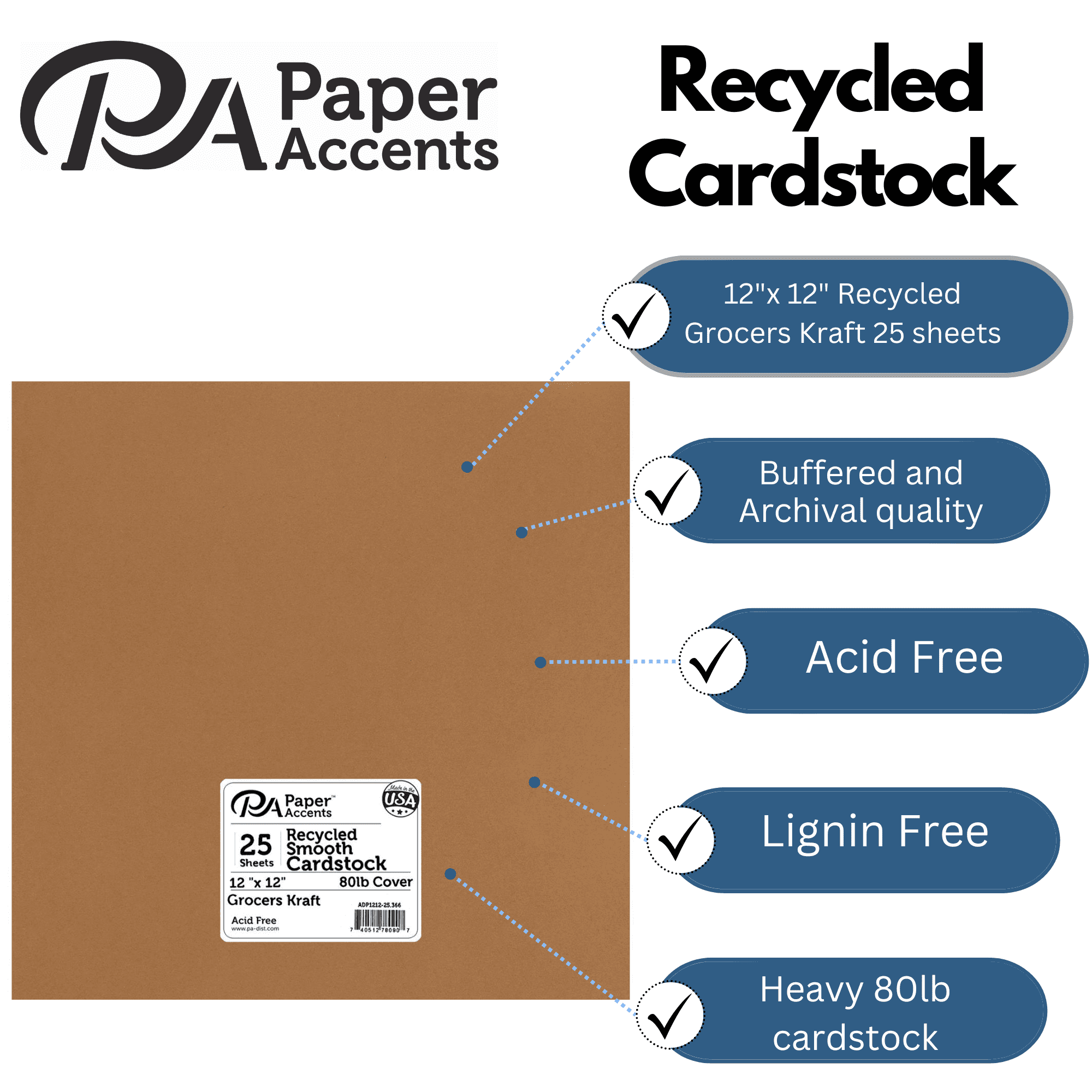 Paper Accents Cardstock 12"x 12" Recycled 80lb Grocers Kraft 25pc
