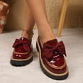 thumbnail image 5 of Women Patent Leather Round Toe Loafers, Bow Accent Chunky Heel Platform Casual Shoes, 5 of 6