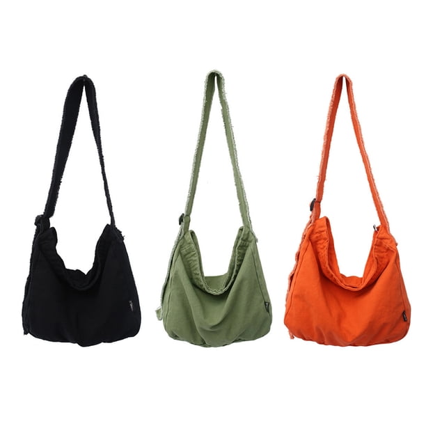 Bolso de lona para mujer, bolso bandolera, casual, bolso de hombro grande, bolso de compras, estilo unisex Verde + Negro + Naranja