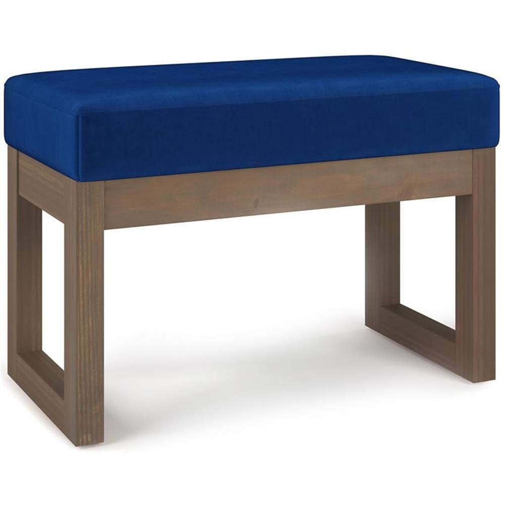 Milltown 27 inch Wide Solid Wood Contemporary Footstool Small Ottoman Bench in Blue