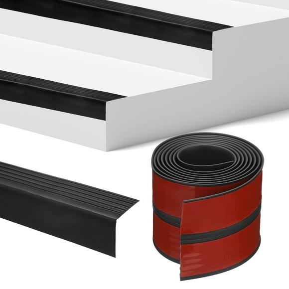 Uxcell Stair Edge Trim 7FT Vinyl Rubber Stair Nosing Non-Slip Self Adhesive Stair Edge Trim Strips Black 1.89 Inch