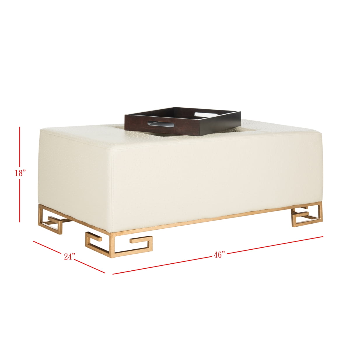 SAFAVIEH Julian Faux Ostrich Tray Ottoman/Coffee Table, Creme/Gold