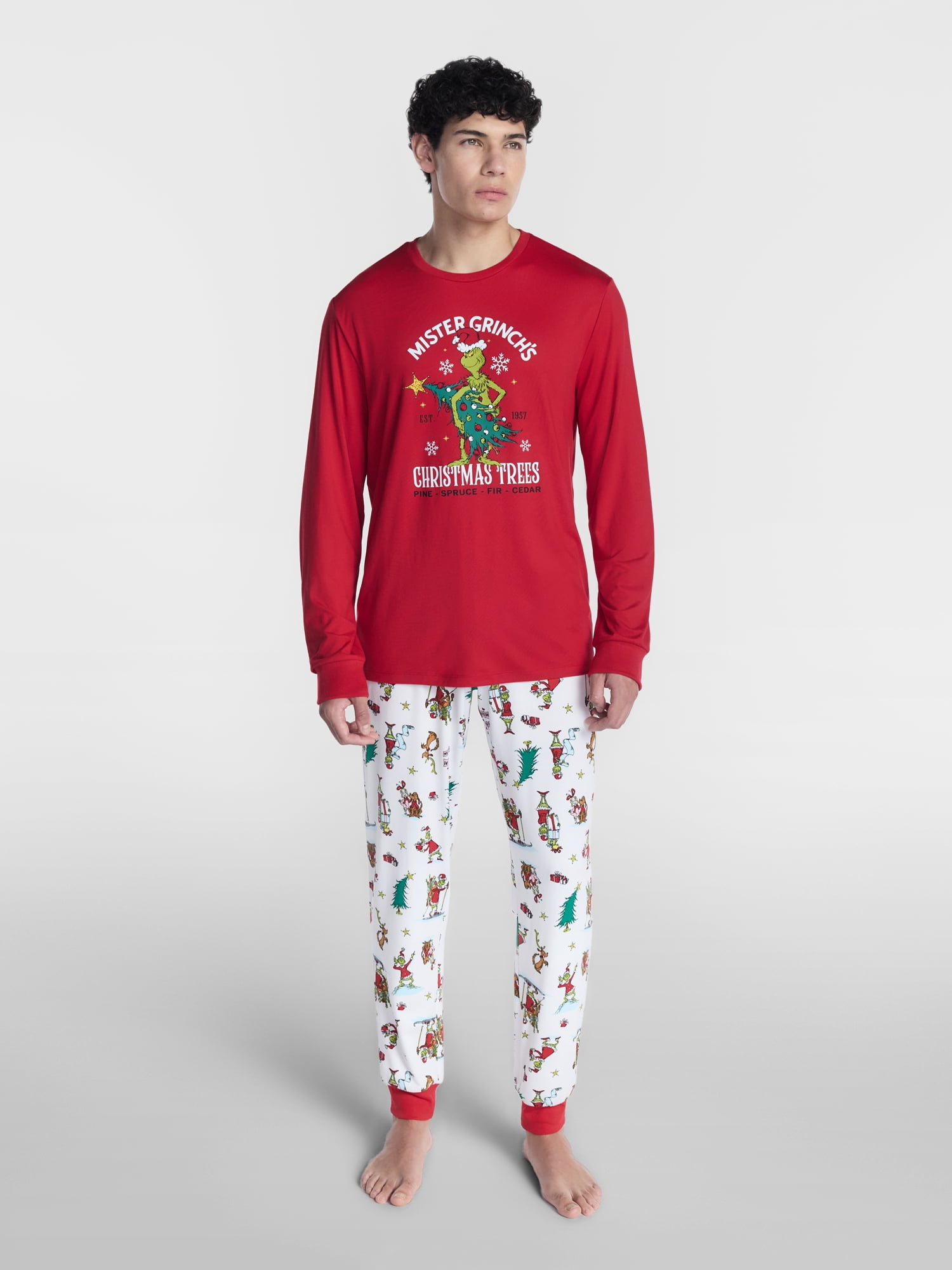 Dr. Seuss Grinch Men's Matching Family Pajamas Top and Pants Set, 2-Piece, Sizes S-3XL
