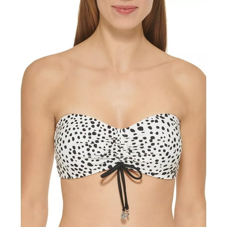 DKNY WHITE/BLACK Printed Bandeau Tie-Front Bikini Swim Top, US Large