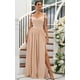 thumbnail image 3 of Vestido de dama de honor SOLODISH de chifón con hombros descubiertos y abertura en color coral, 3 of 7
