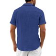 thumbnail image 4 of LTTVQM Button Down Shirts for Men Casual Short Sleeve Shirt Textured Linen Summer Beach Tops with Pocket Dark Blue M, 4 of 7