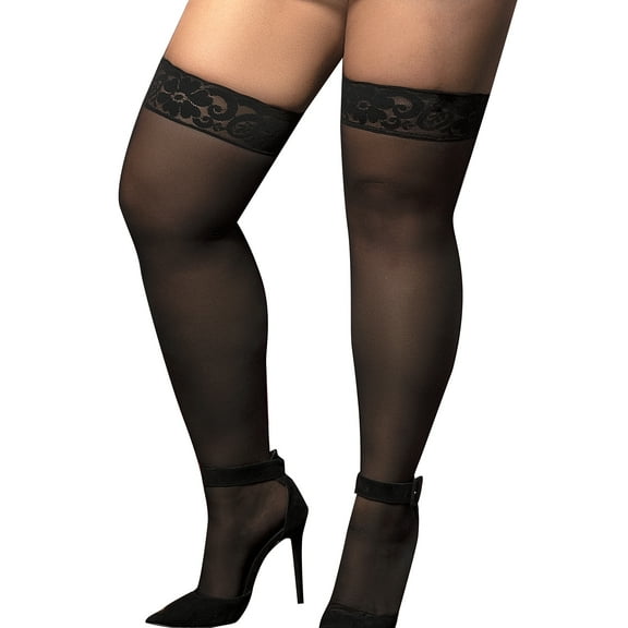 Mapale Mesh & Lace Thigh High Stockings PLUS (1094X),Black