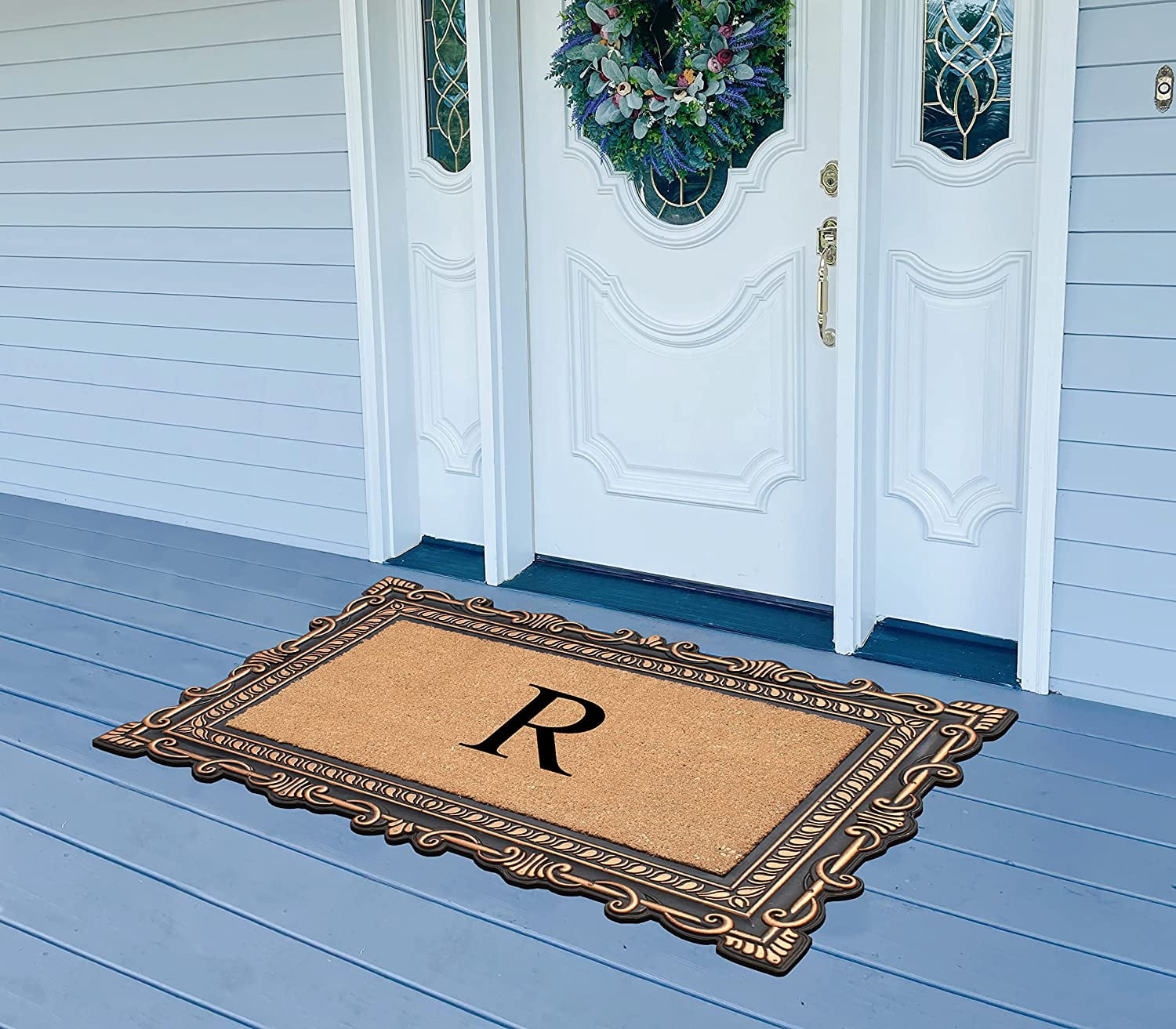 A1HC Natural Rubber & Coir 24x36 Monogrammed Doormat For Front Door, Anti-Shed Treated Durable Doormat for Outdoor Entrance, Heavy Duty, Low Profile, Easy to Clean, Long Lasting Front Porch Entry Rug