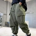 thumbnail image 3 of OSOLU Children Boys Cargo Pants Joggers Comfortable Adjustable Waist Trousers with Drawstring Outdoor Durable Soft Fabric Casual Holiday Trousers, 3 of 5
