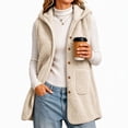 thumbnail image 2 of Valufy Women's Hooded Fleece Vest, Button Down Sleeveless Sherpa Gilet with Pockets, Mid-Length Loose Fit Warm Outerwear, 2 of 6