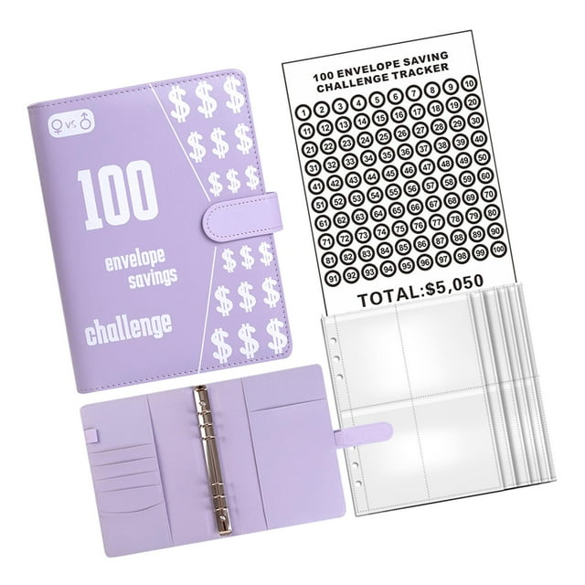 Carpeta de 100 sobres para ahorrar dinero, regalo de año Nuevo, portátil con sobres en efectivo, carpeta de presupuesto, libro para niñas y niños Púrpura DYNWAVEMX guardar carpeta de desafíos