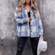 thumbnail image 5 of Abrigo A Cuadros Mujer Camisa A Cuadros Abrigo Botón Abajo Cuello Alto Manga Larga Con Bolsillo Para Invierno Otoño ANGGREK azul cielo M, 5 of 5