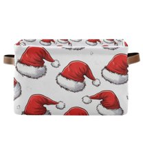 Yayeee Canvas Storage Basket with Handles for Shelves Fabric Bins Closet Organizer, Red Santa Hats Pattern