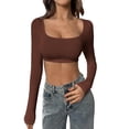 thumbnail image 2 of WCJM Y2K Long Sleeve Crop Top Women Square Neck Ribbed Slim Fitted Going Out Fall Fashion Women's Long Sleeve T-Shirt, 2 of 8