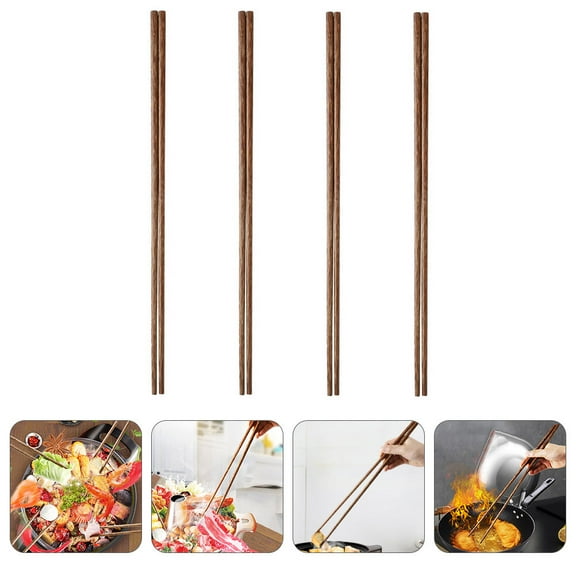 LEORX 4 Pairs Natural Chopsticks for Hot Pot Wood Cooking Tableware Household Users