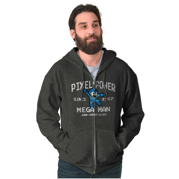 Mega Man Pixel Power 80s 8bit Gamer Zip Up Hoodie Men's Women's Brisco Brands S