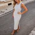 thumbnail image 4 of Women's Striped Knit Bodycon Dress, Side Slit Casual Beach Midi Dress,Blue,M, 4 of 4