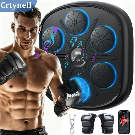 Upgraded Adult Smart Music Boxing Machine, Boxing Music Fitness Machine with Smart Display and Boxing Gloves, Smart Boxing Machine Wall-Mounted Music for Home and Gym (Black)