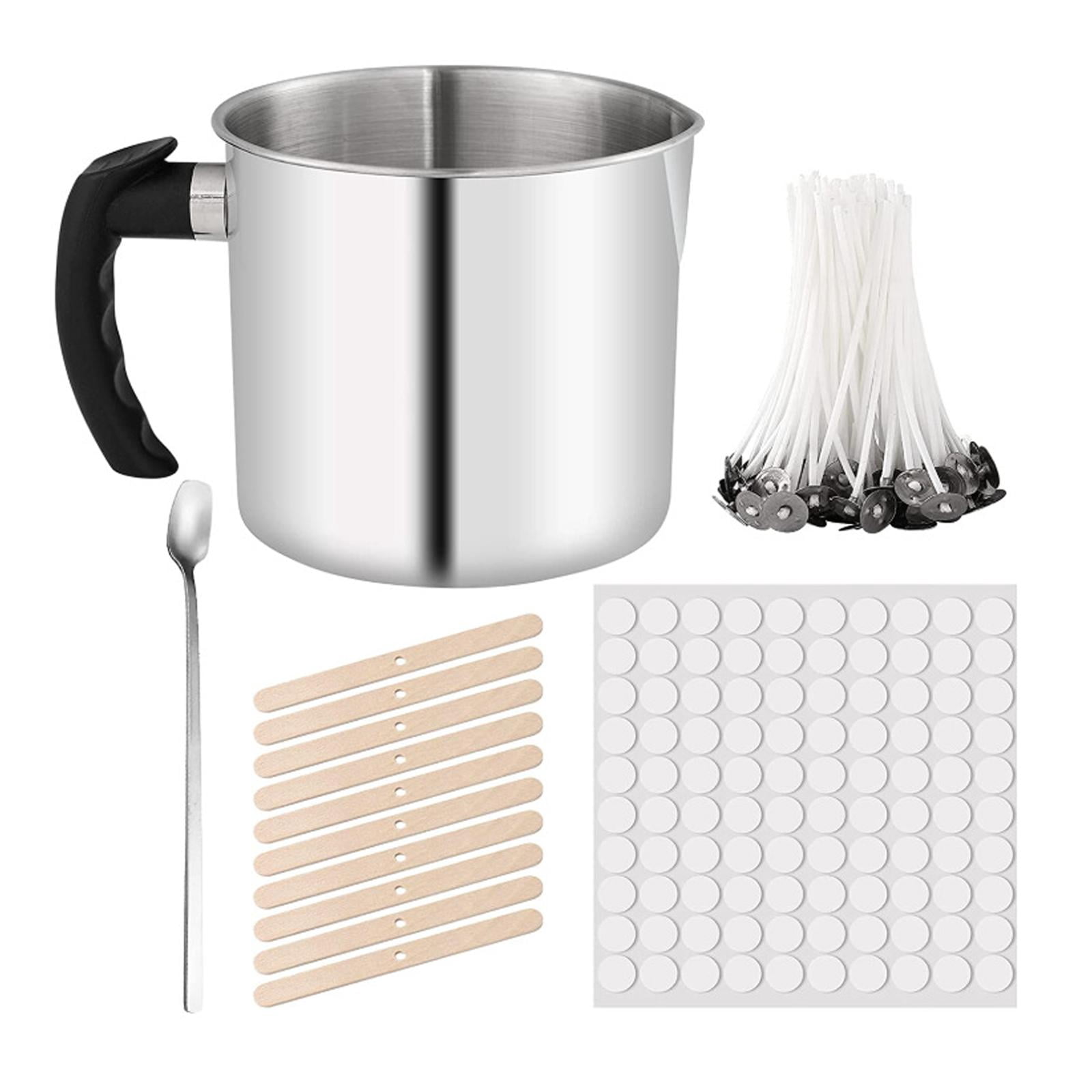 GUOOL DIY Candle Making Kit with 1 piece Melting Pouring Pot, 100PCS Candle Wicks, 100PCS Candle Wicks Sticker, 1 piece Spoon, 10PCS Wicks Holders Making Candles