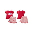 thumbnail image 2 of Loicainy Baby Toddler Girl 4th of July Outfits 6 12 18 24 Months 2T 3T 4T Short Sleeve Letter Embroidery Ruffle Tops and Shorts Set Summer Clothes, 2 of 9