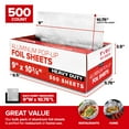 thumbnail image 2 of 9” Ultra Heavy Duty Pop Up Deli Aluminum Foil Sheets, 500 Count Pre-Cut Foil Sheets, Heavy Duty Foil for Restaurant, Disposable Foil for Food, Tin Foil Sheets for Burrito, Hot Dog or Sandwich, 2 of 7