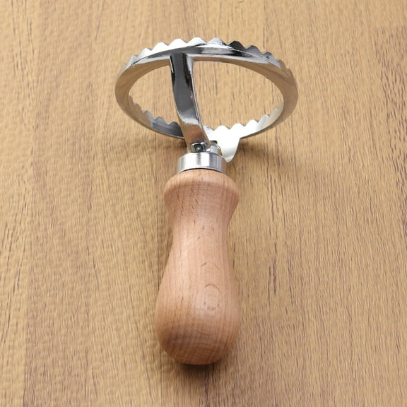 MLINS Stainless Steel Round Biscuit Mold Cookie Cutter Lace up Embossed Baking Tool Dessert Pastry Dumpling Wrapper Mold with Wooden Handle   Size Large  (As Shown)