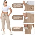 thumbnail image 6 of Satankud Women's Cargo Capris Hiking Pants for Camping Outdoor Athletic Casual Loose Comfy Elastic Waist with Pockets Quick Dry Khaki XL, 6 of 10
