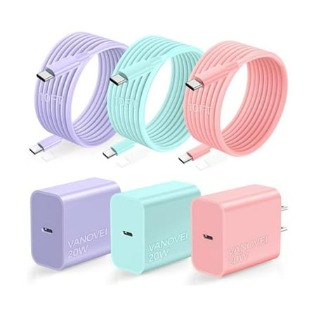 Quyaojz for Compatible with iPhone 16 15 Charger Fast Charging Type C Fast Charger 3Pack 20W USB C Charger Block with 10FT USB C Cable Compatible with iPhone 17/16 //1516/ Max Pad Samsumg Android