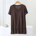 thumbnail image 2 of HAPIMO Women's Solid Color Pullovers Summer V Neck Blouses Relaxed Loose Cotton Lined Padded Tops Short Sleeve Tees Casual Workout Pajamas Shirts Trendy Brown L, 2 of 5