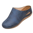 thumbnail image 1 of Wide Feet Heels Distressed Faux Leather Clogs Mules Closed Toe Wedge Heel Rubber Sole Slippers, 1 of 9