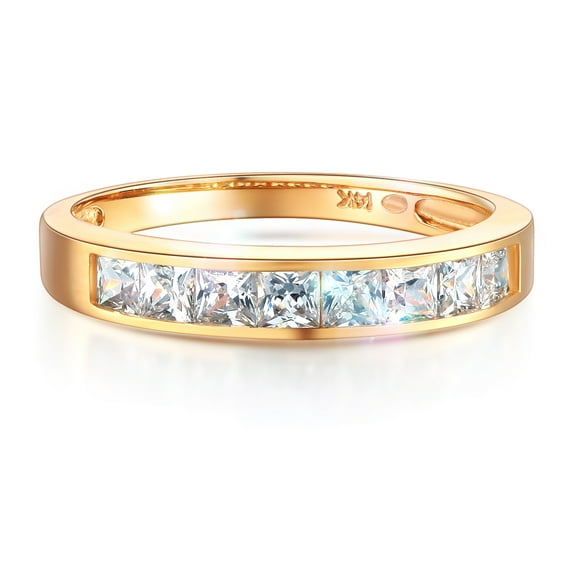 Wellingsale Ladies Solid 14k Yellow Gold Polished CZ Cubic Zirconia Channel Set Wedding Band - Size 4