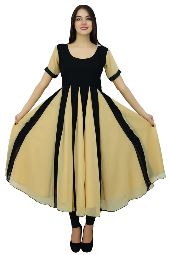 Classic Chic Designer Dress Long Georgette Kurta Flaired Zig-Zag Party Wear Kurti