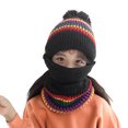 thumbnail image 2 of 3 in 1 Winter Knitted Beanie Hat Mouth Neck Warmer Set for Girls Boys Kids, Warm Fleece Lined Ski Caps with Pompom, 2 of 8