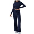 thumbnail image 2 of QSXADF Fall 2 Piece Sweatsuits Women Casual Tracksuit Set Solid Crew Neck Long Sleeve Drawstring Waist Pocket Pants Set Comfortable Women Fall Winter Outfits, 2 of 4