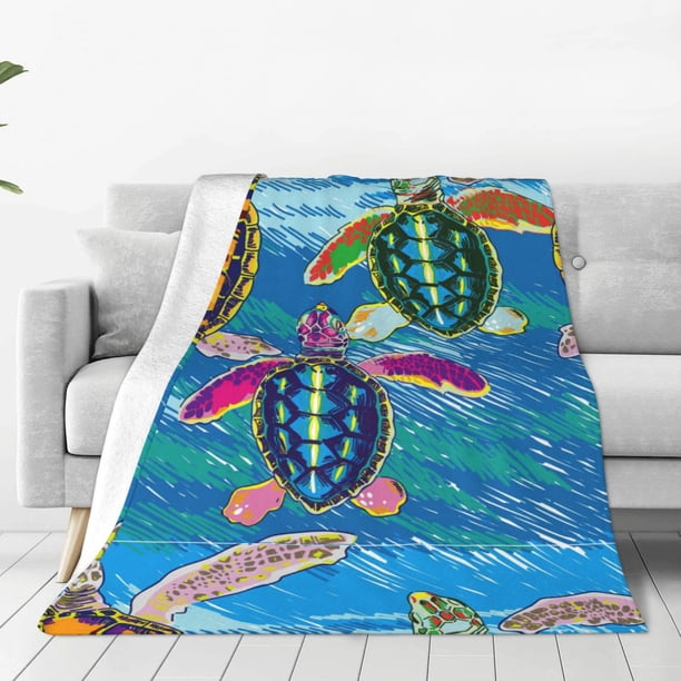 Fotbe Little Sea Turtles Manta de Franela Acolchonada con Estampado, Súper Suave y Esponjosa, Extra Grande para Sofá, Cama, Uso Todo el Año-50"x40"