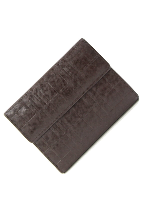 Pre-Owned Burberry Tri-fold Wallet Dark Brown Leather Embossed Check Women's BURBERRY (Good)