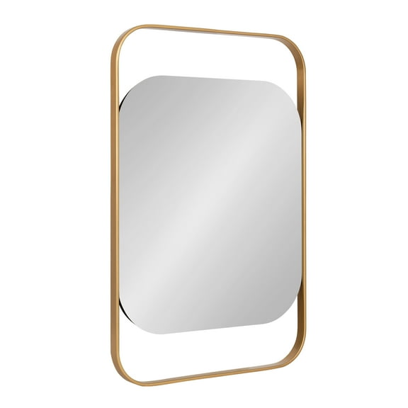Kate and Laurel Kellom Modern Metal Wall Mirror, 20 x 30, Gold, Decorative Mirror for Wall Decor with Floating Suspended Glass in Rounded Rectangle Frame