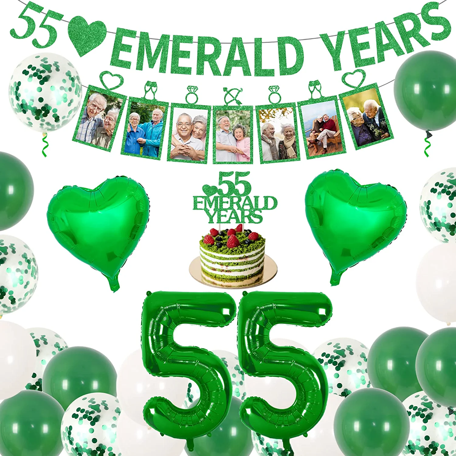 55th Wedding Anniversary Decorations, 55 Emerald Years Glitter Banner ...