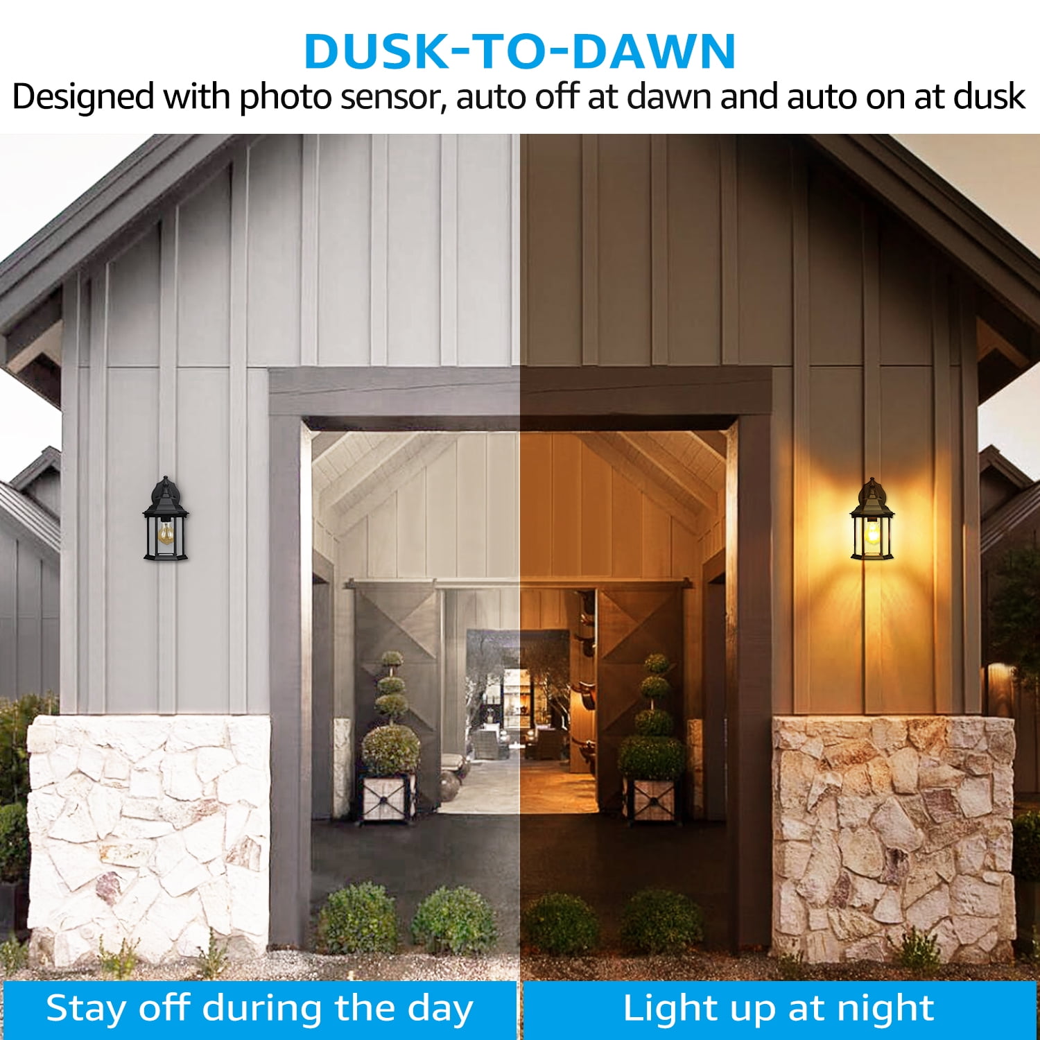 Dusk to Dawn Sensor Outdoor Wall Lanterns, Exterior Wall Light Fixture with E26 Socket, UL Listed, Wall Mount Sconce Waterproof Matte Black Wall Lamp with Clear Glass