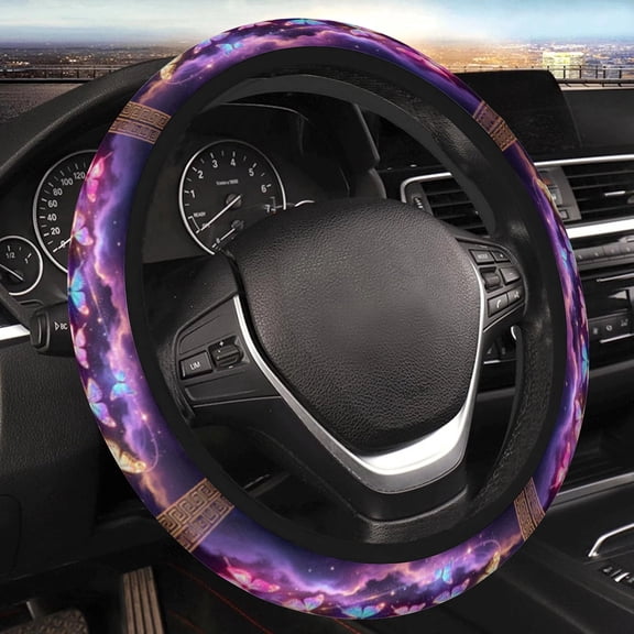 Car Steering Wheel Cover for Women Men, Non-Slip Breathable Cute Steering Wheel, Purple Cloud Butterfly Steering Wheel Protector, Car Accessories, Universal 14" 02/2-15" Fit Auto, Suvs