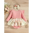 thumbnail image 4 of Bagilaanoe Newborn Baby Girl Rompers Dress Floral Print Long Sleeve Bodysuit + Headband 3M 6M 9M 12M 18M Infant Patchwork Ruffles One Piece Jumpsuit, 4 of 9