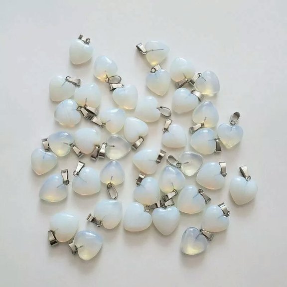 K-KED Natural Stone Heart 50pcs Opal Pendant Bead for DIY Necklaces Delicate Jewelry 16mm