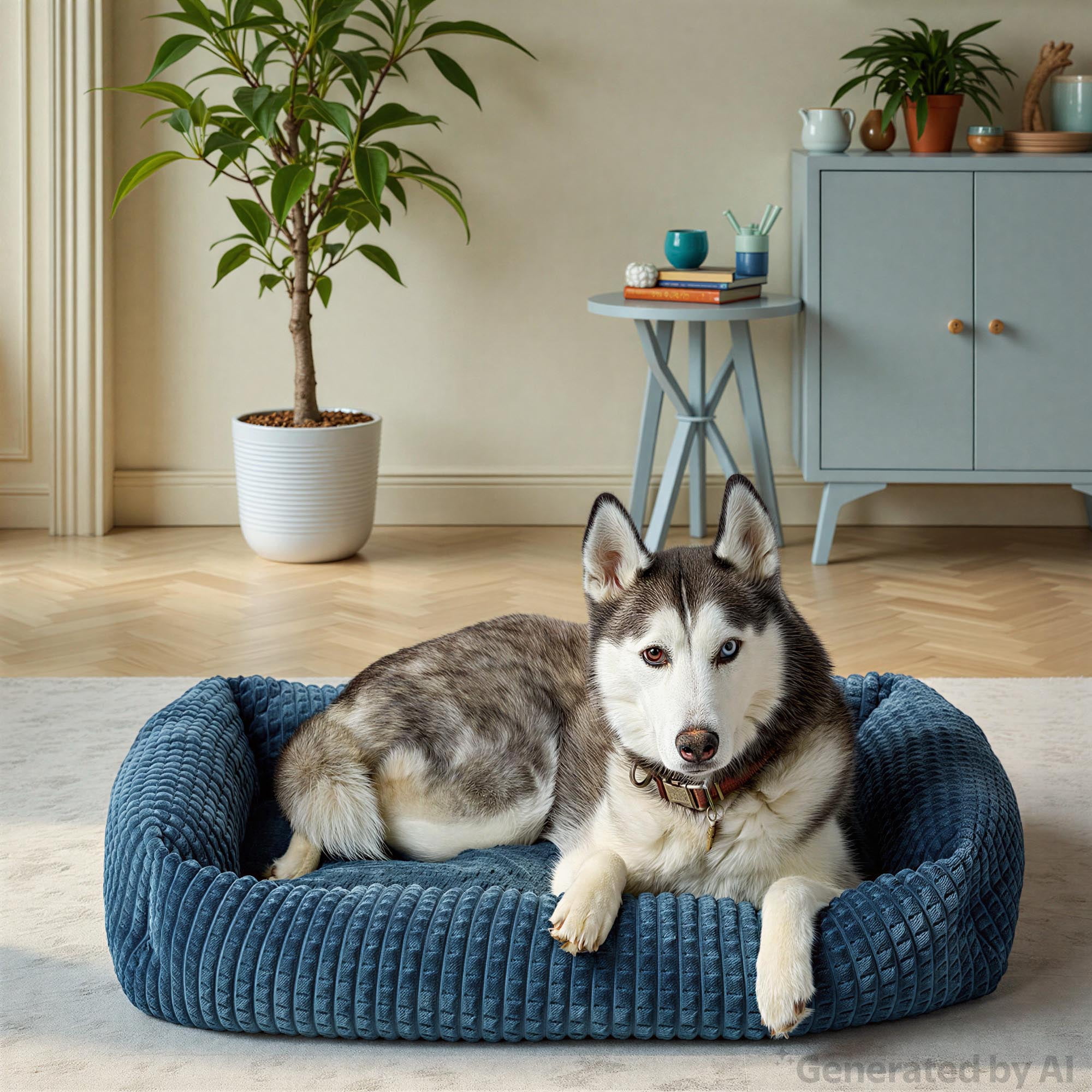 Vibrant Life Large Flannel Waffle Texture Bolster Cat or Dog Bed, Blue, 27" x 36"